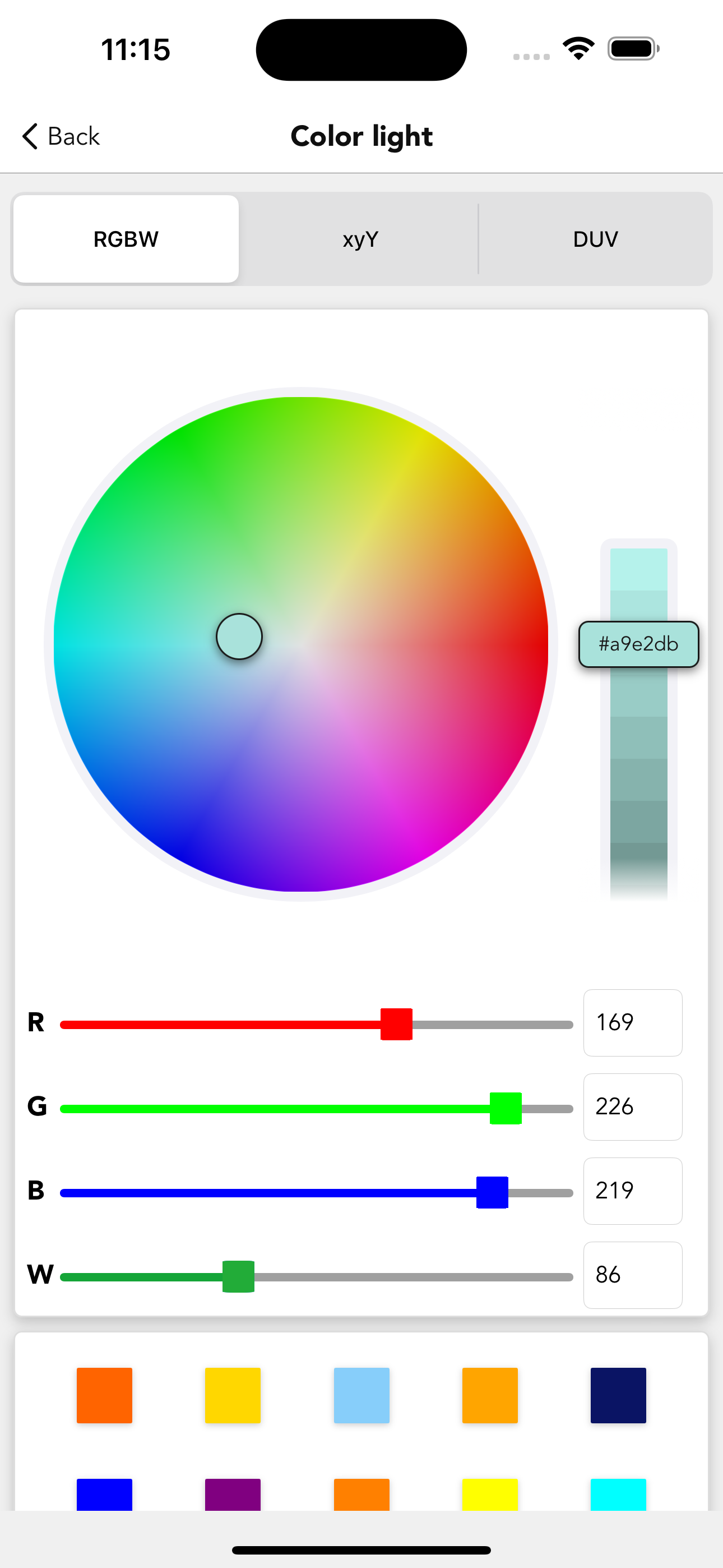 RGBW lighting control for retail environments