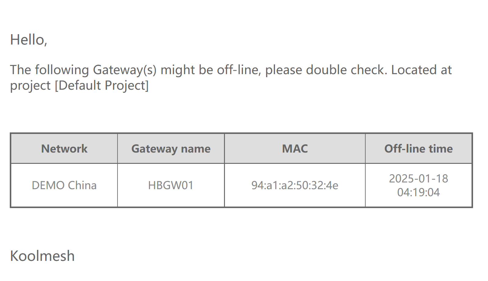 Gateway Notification