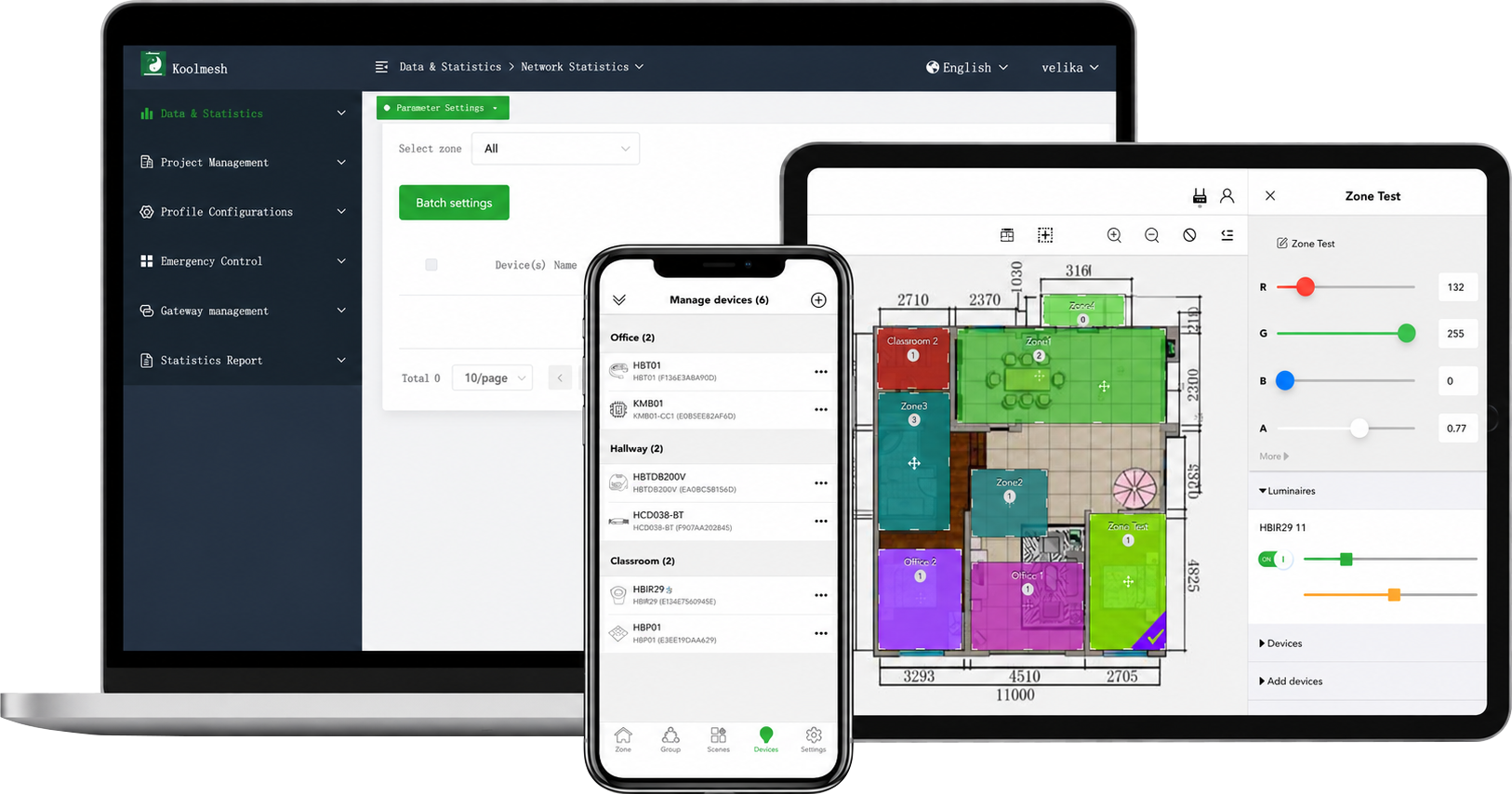 Koolmesh lighting control software interface